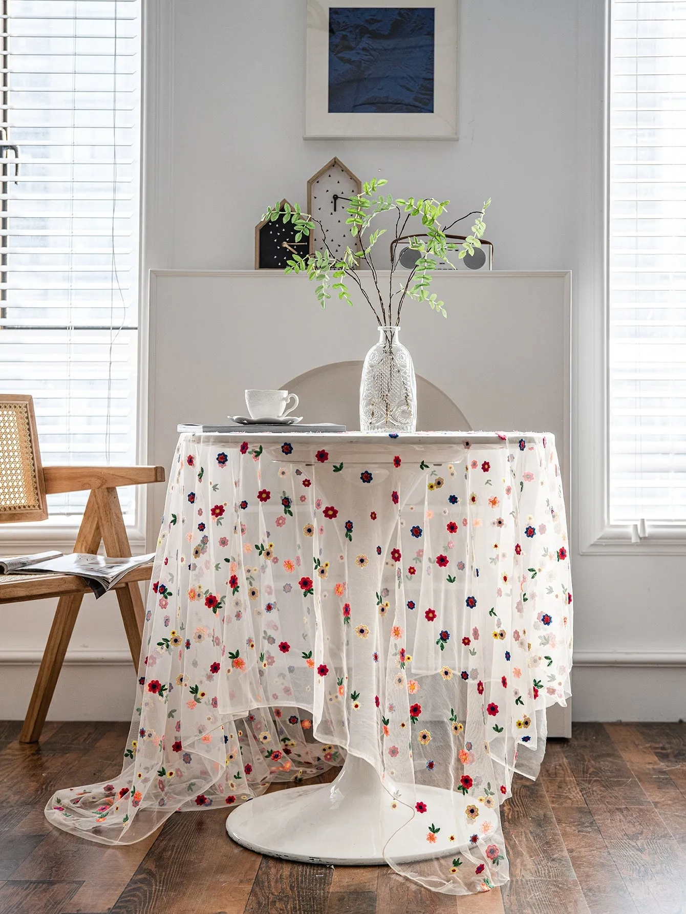 1pc Flower Embroidered Tablecloth