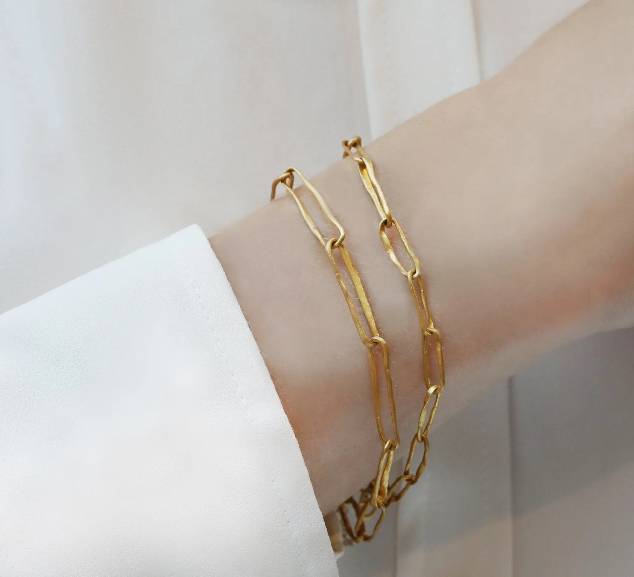 22K Gold Handmade Paperclip Chain Bracelet