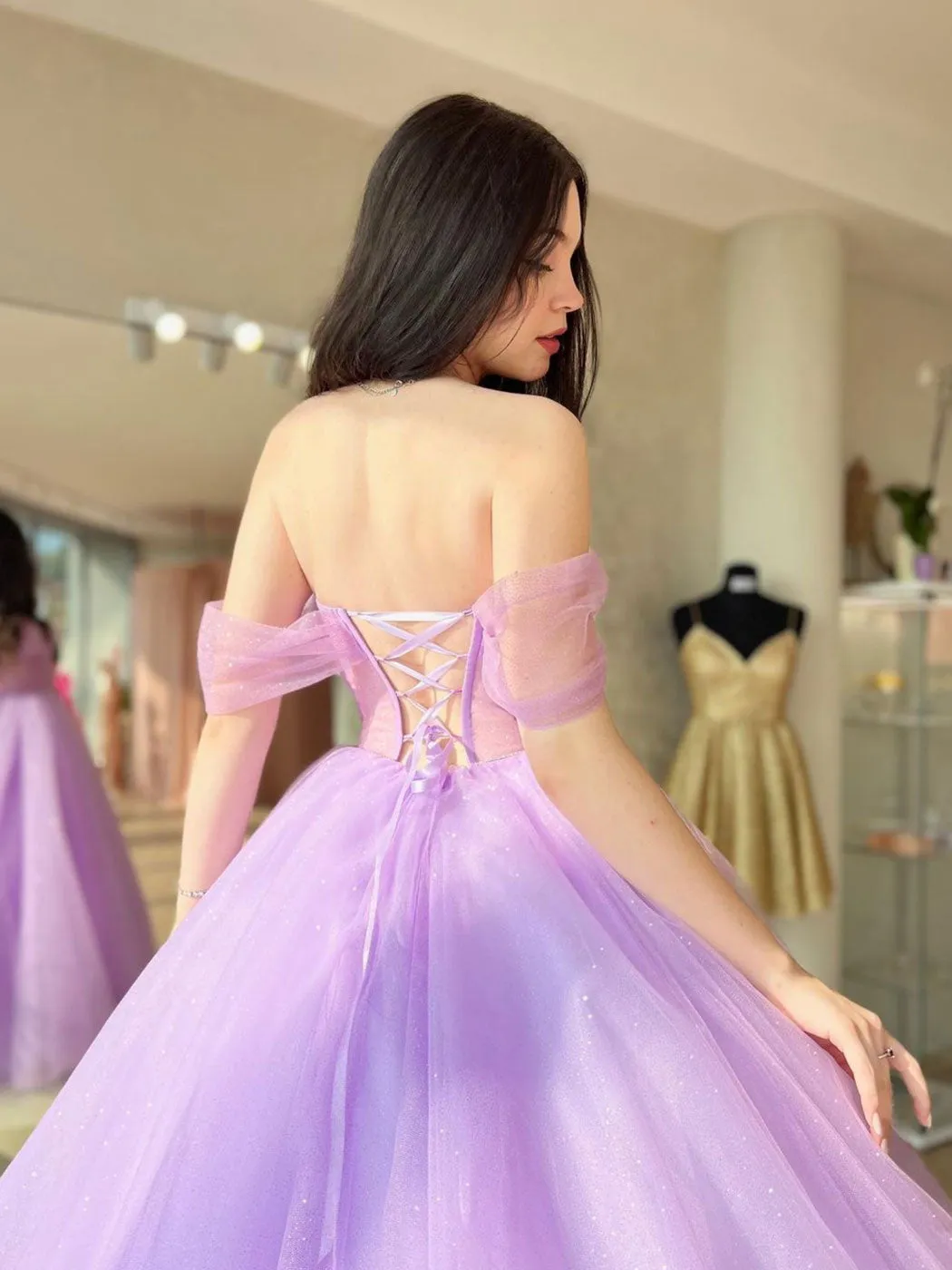 A-Line Sweetheart Neck Tulle Purple Long Prom Dress, Purple Formal Dresses