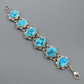 Adjustable Handmade Sterling Silver Kingman Turquoise Link Bracelet