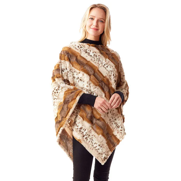 Animal Patterned Faux Fur Soft Poncho