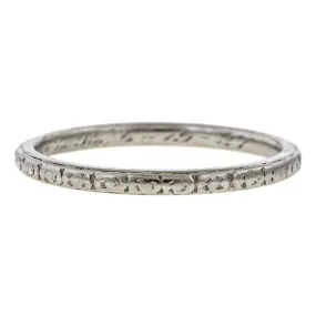 Art Deco Patterned Wedding Band, Platinum, 6-19-27, Size 6