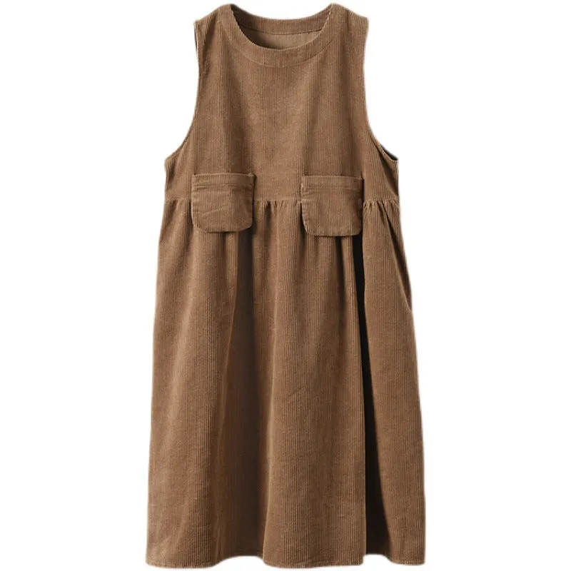 Autumn Retro Cotton Corduroy Loose Sleeveless Dress