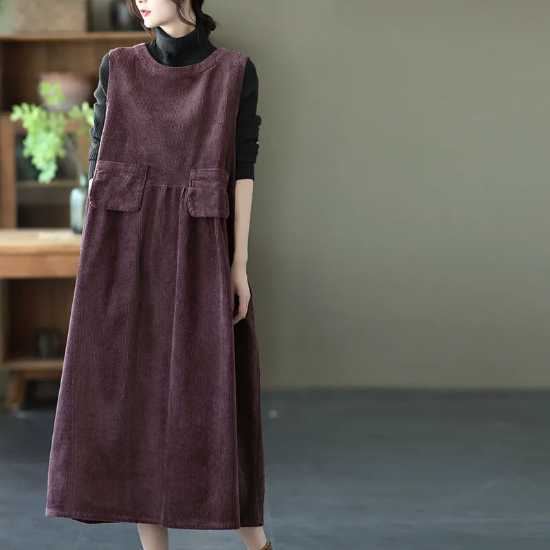 Autumn Retro Cotton Corduroy Loose Sleeveless Dress