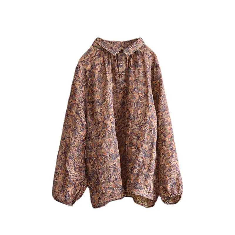 Autumn Retro Cotton Linen Loose Women Blouse