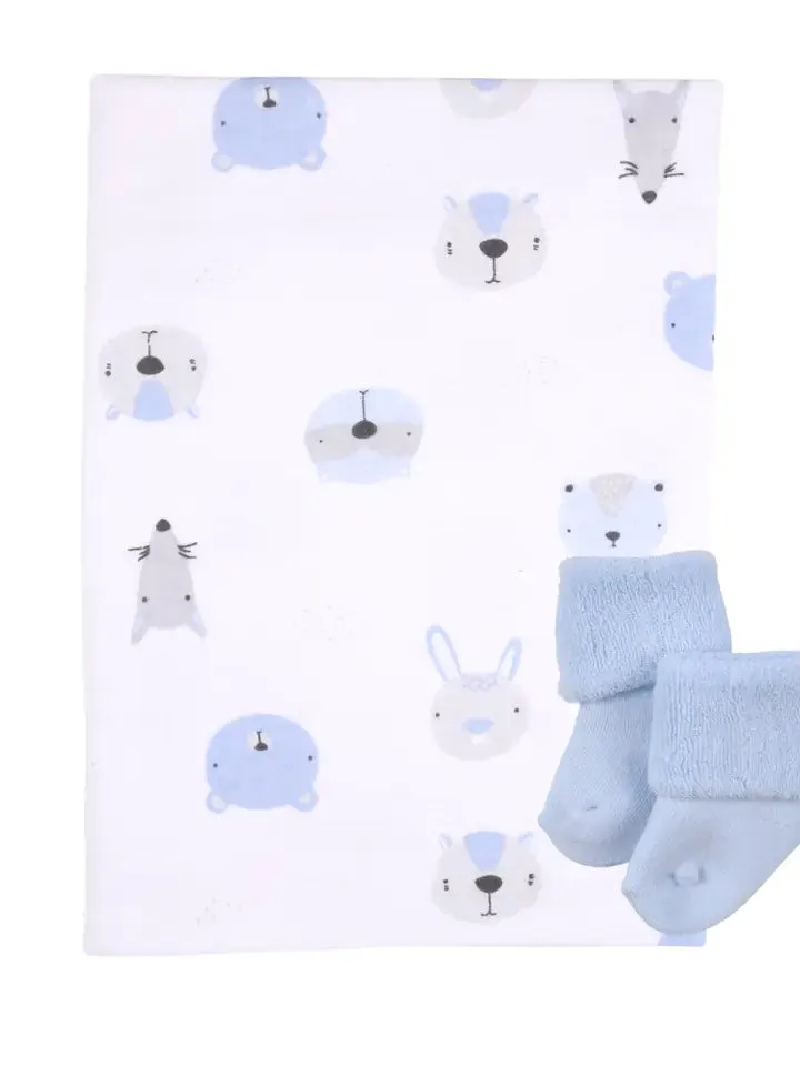 Baby Receiving Blanket & Sock Single Cupcake Gift - Bear