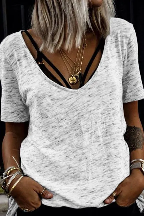 Basic V Neck Loose Short Sleeve T Shirt