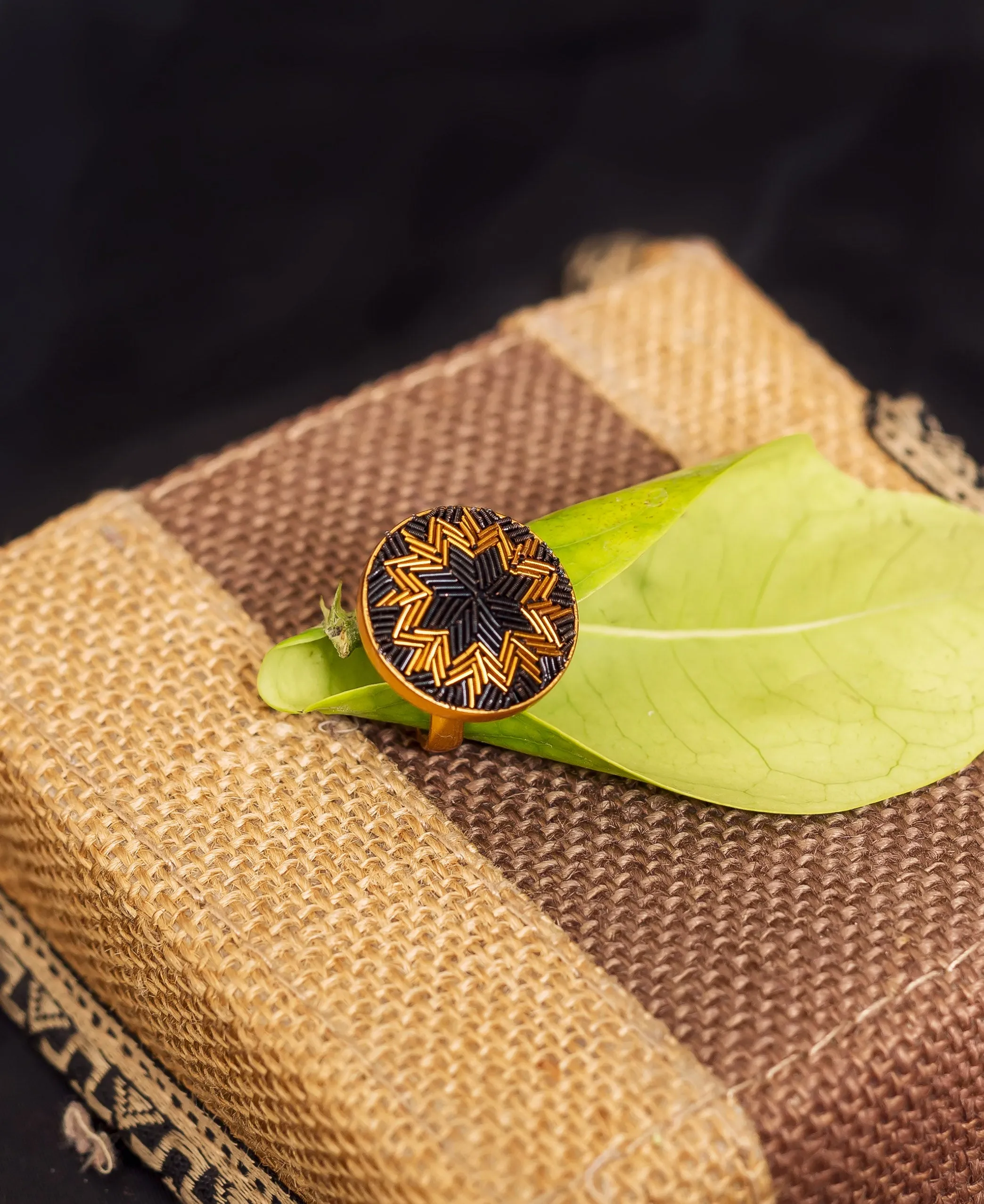 Black and Copper Patterned Ring