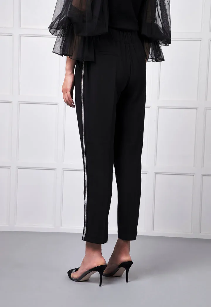 Black Side Stud Trim Trouser