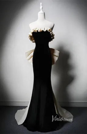 Black Velvet Mermaid Bow-Tie Prom Dresses Off the Shoulder Formal Dress AD1224