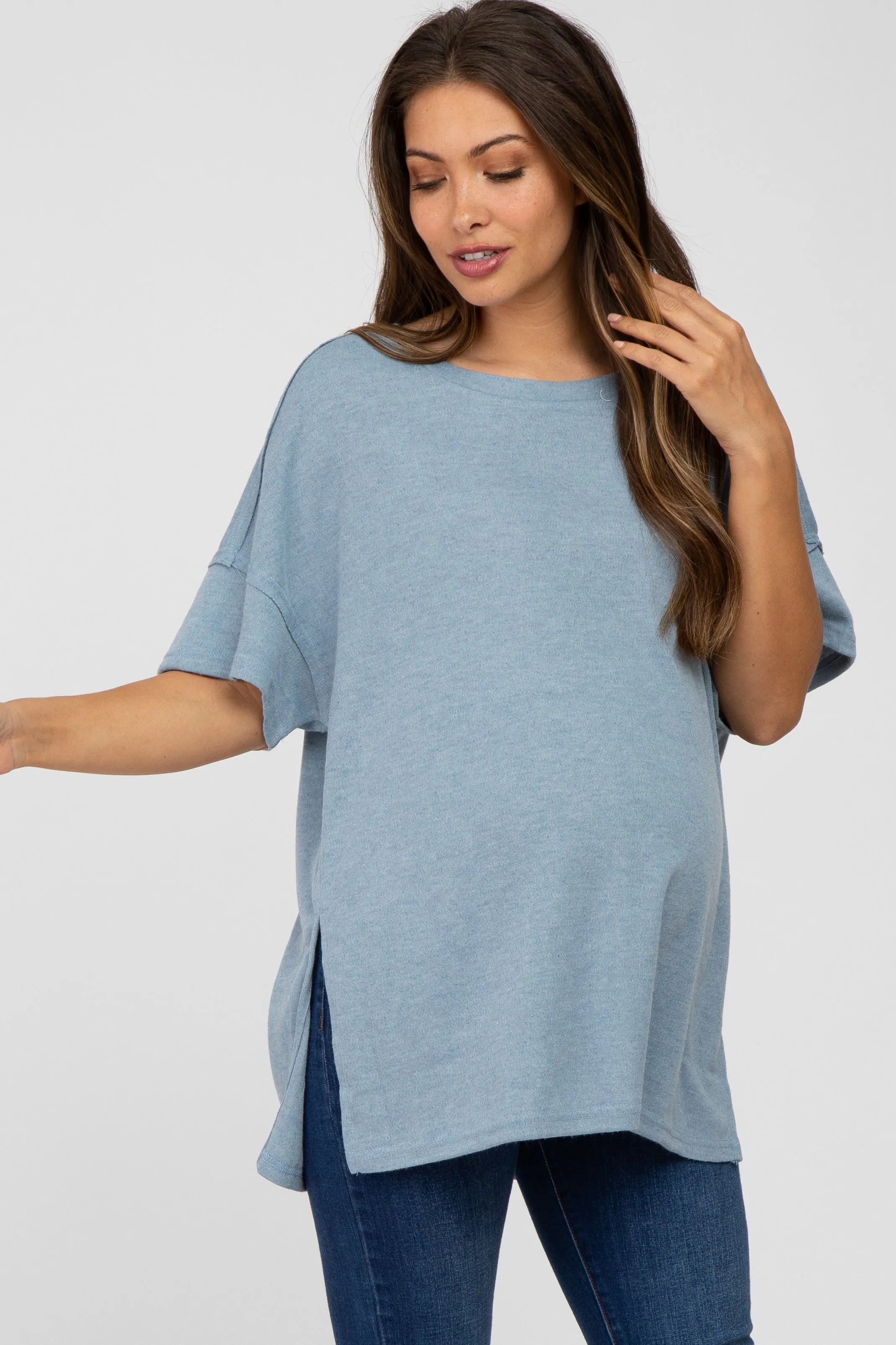 Blue Knit Oversized Maternity Top