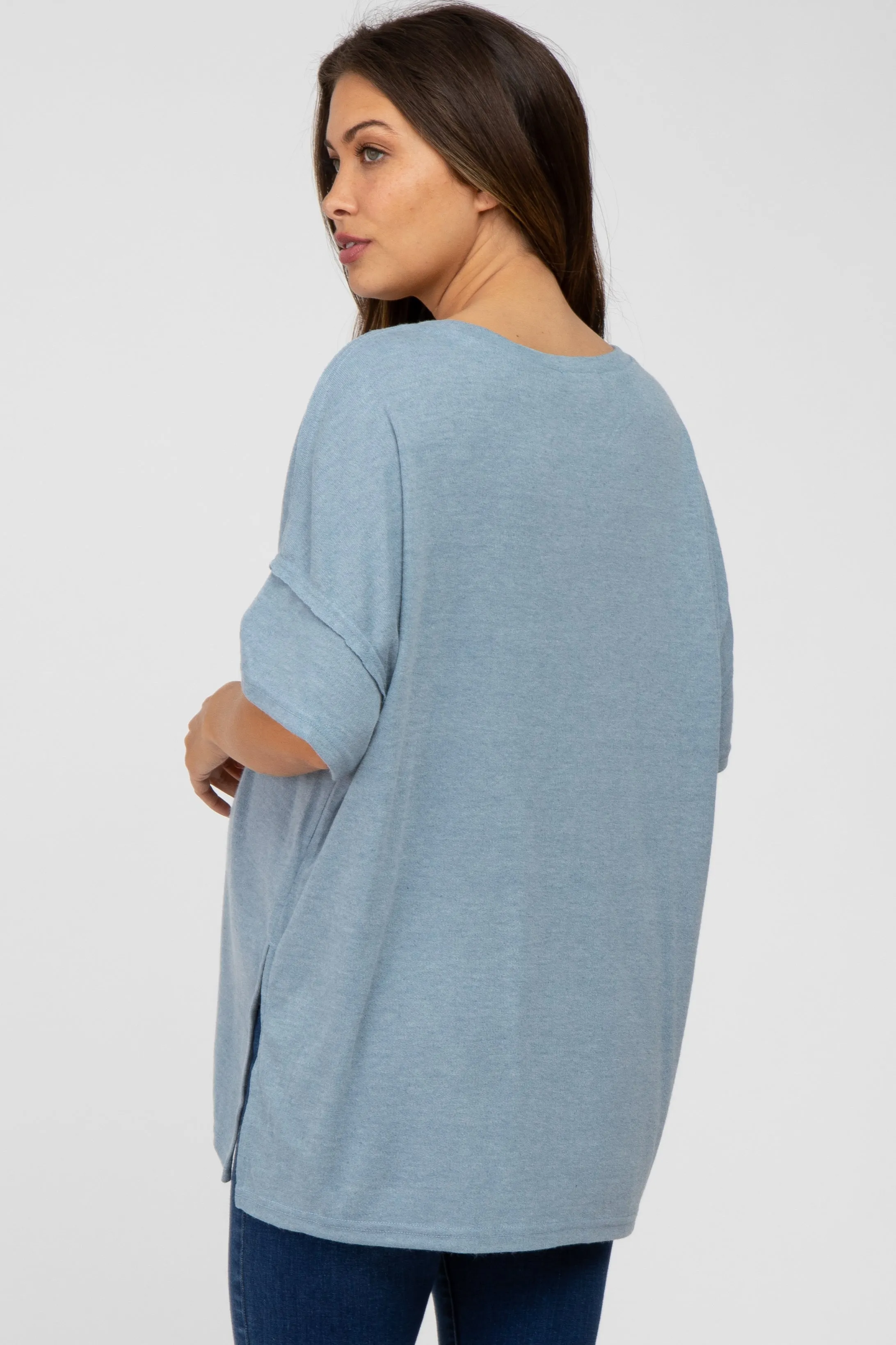 Blue Knit Oversized Maternity Top