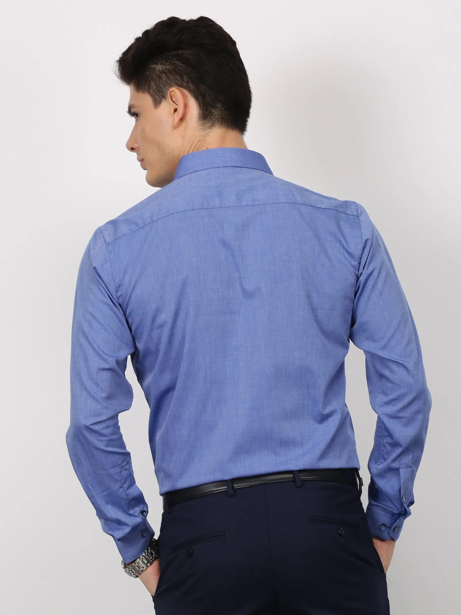 Blue Solid Long Sleeve Formal Shirt