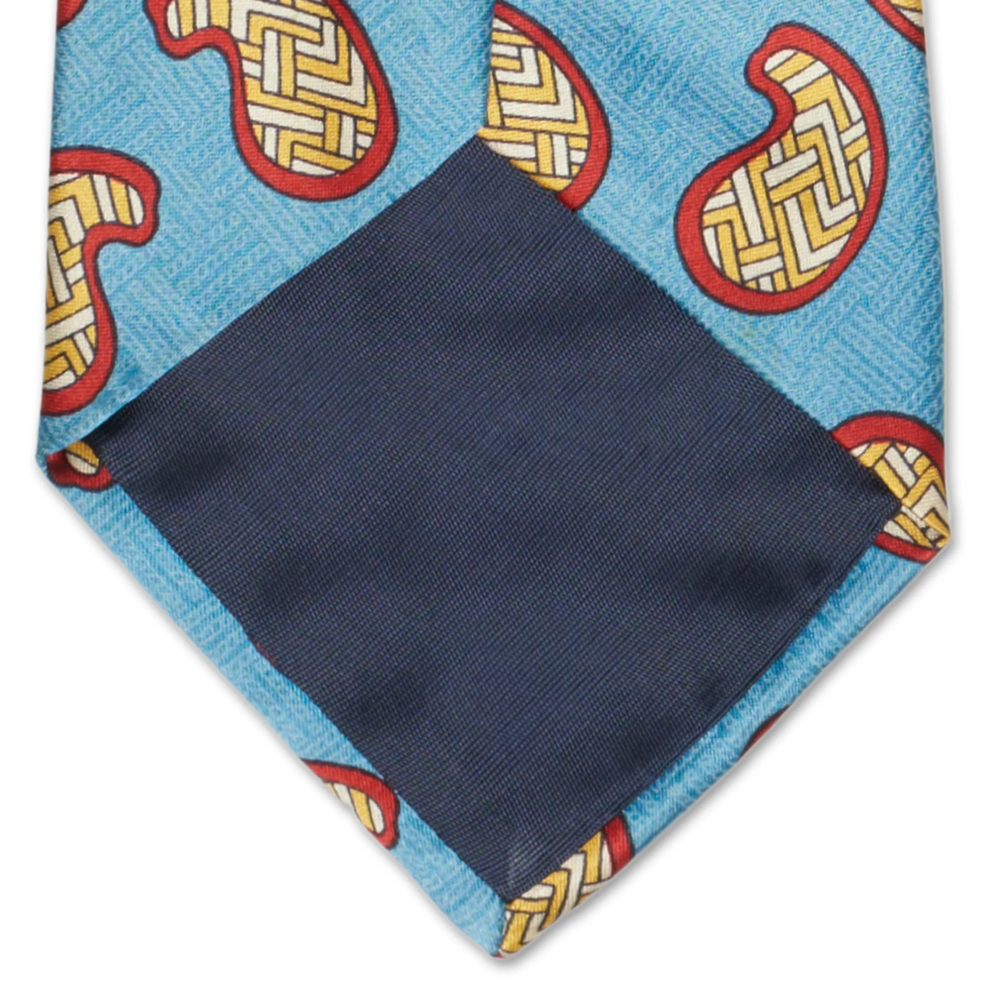 BOTTEGA VENETA Handmade Blue Geometry Design Silk Tie