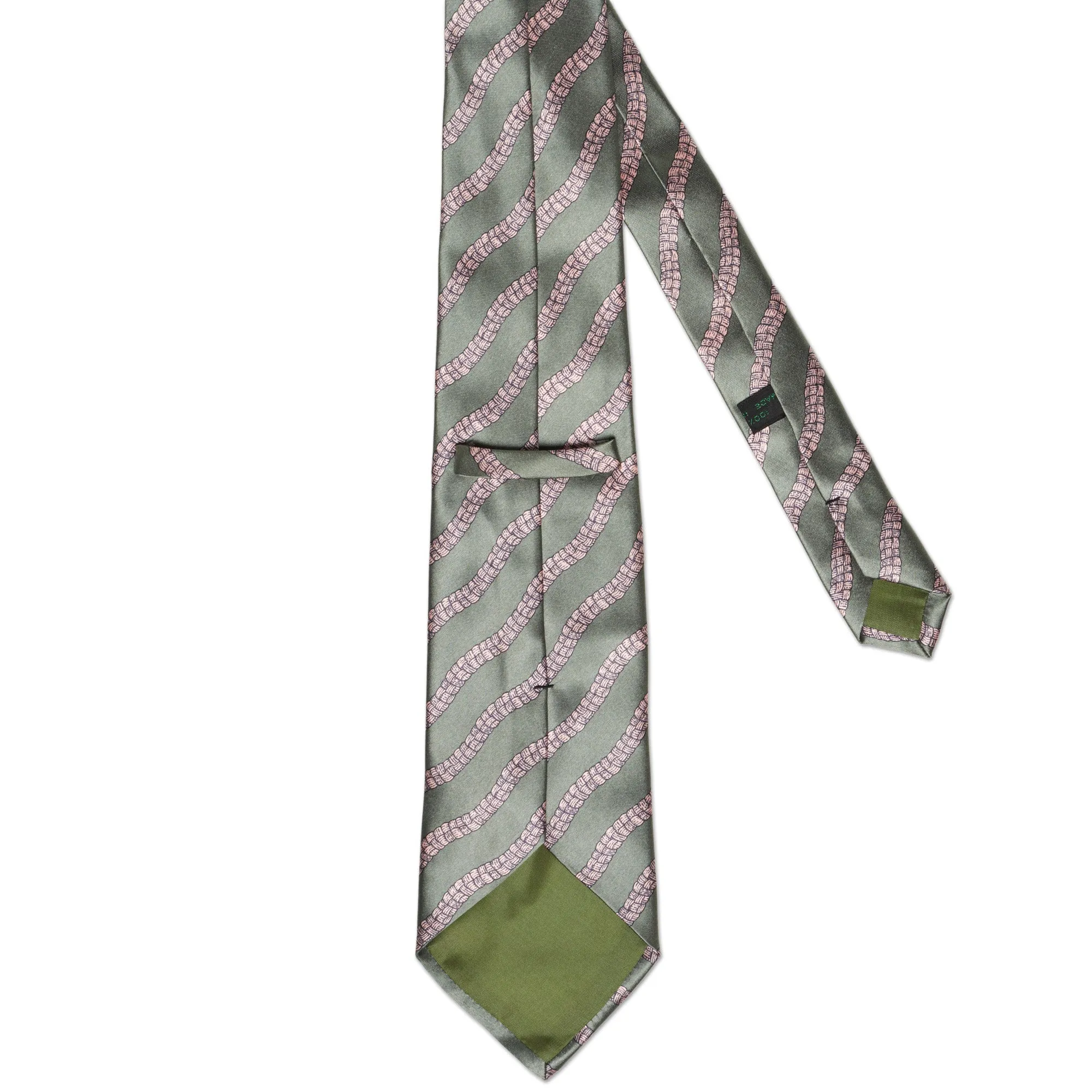 BOTTEGA VENETA Handmade Green-Pink Striped Silk Tie