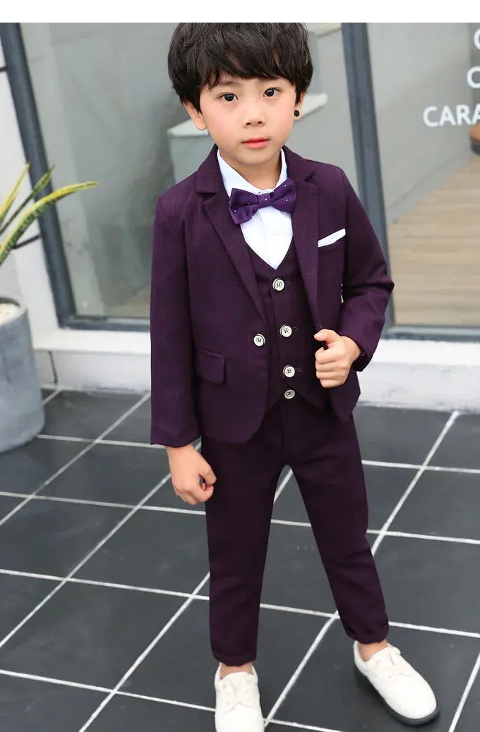 Boy Formal Flower Purple Black Gentleman Outfits