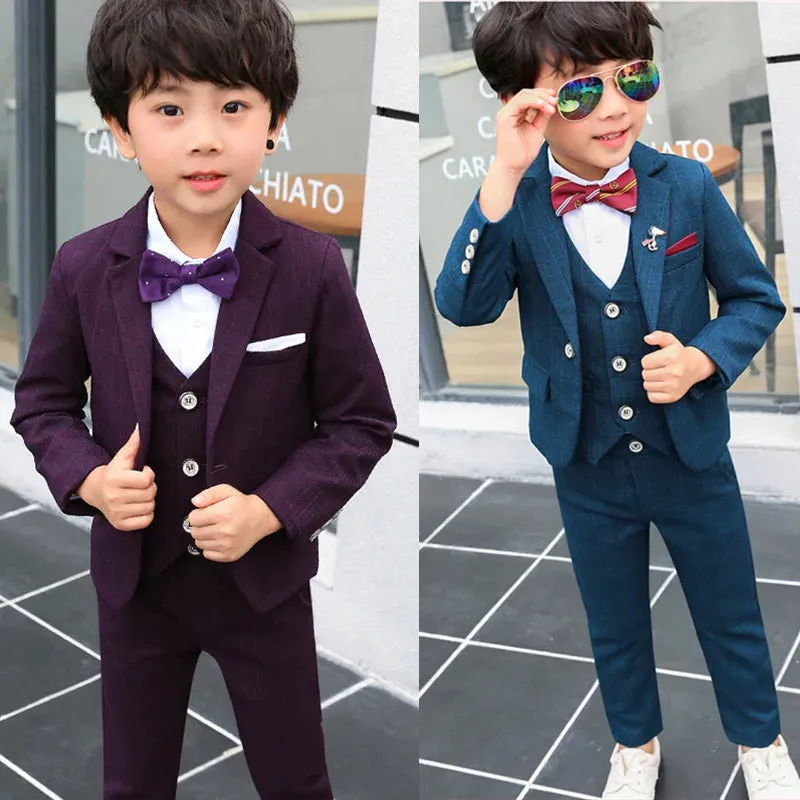 Boy Formal Flower Purple Black Gentleman Outfits