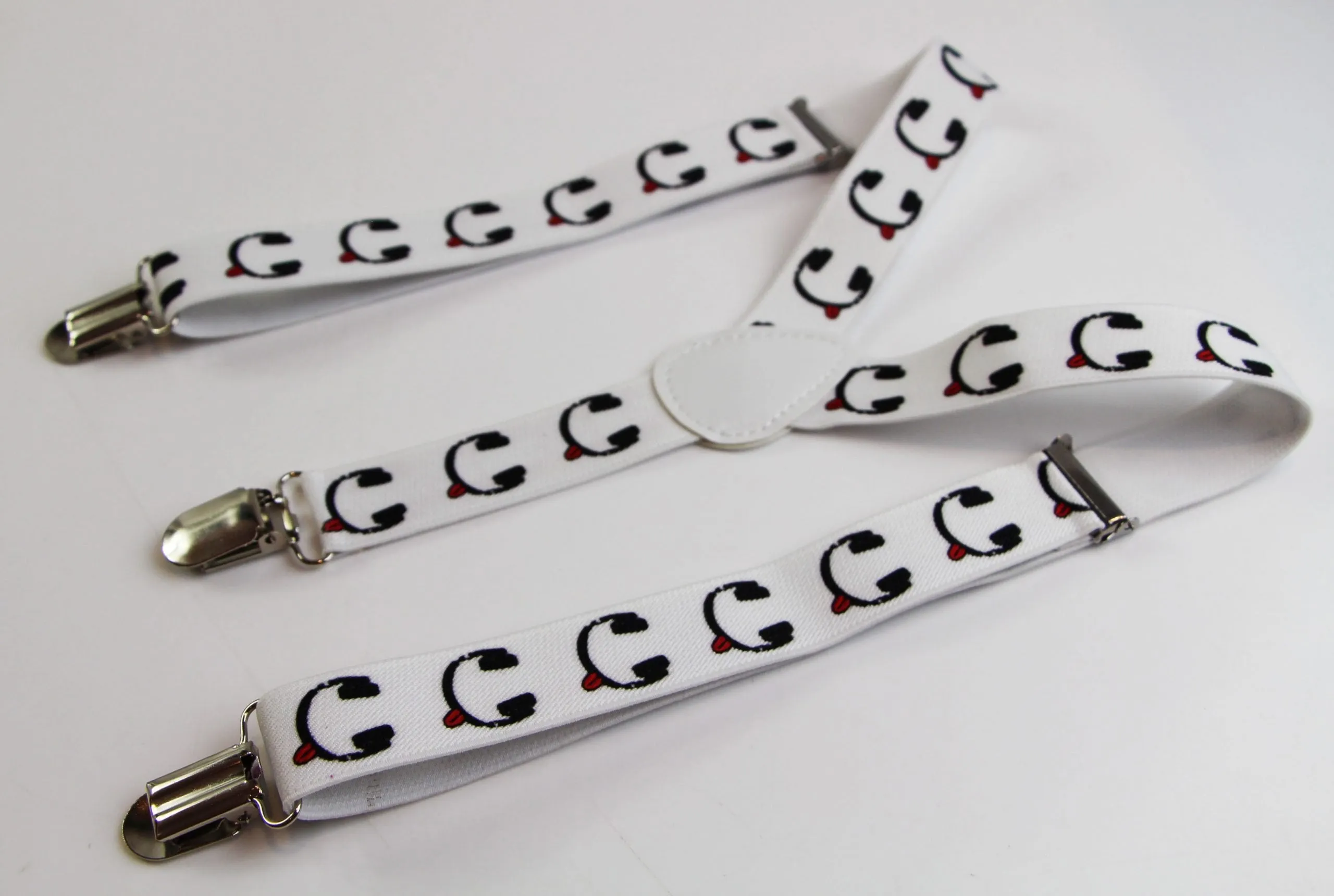 Boys Adjustable White & Black Headphones Patterned Suspenders