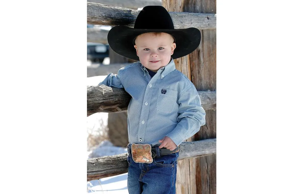 Boy's Cinch Blue Patterned Long Sleeve Shirt