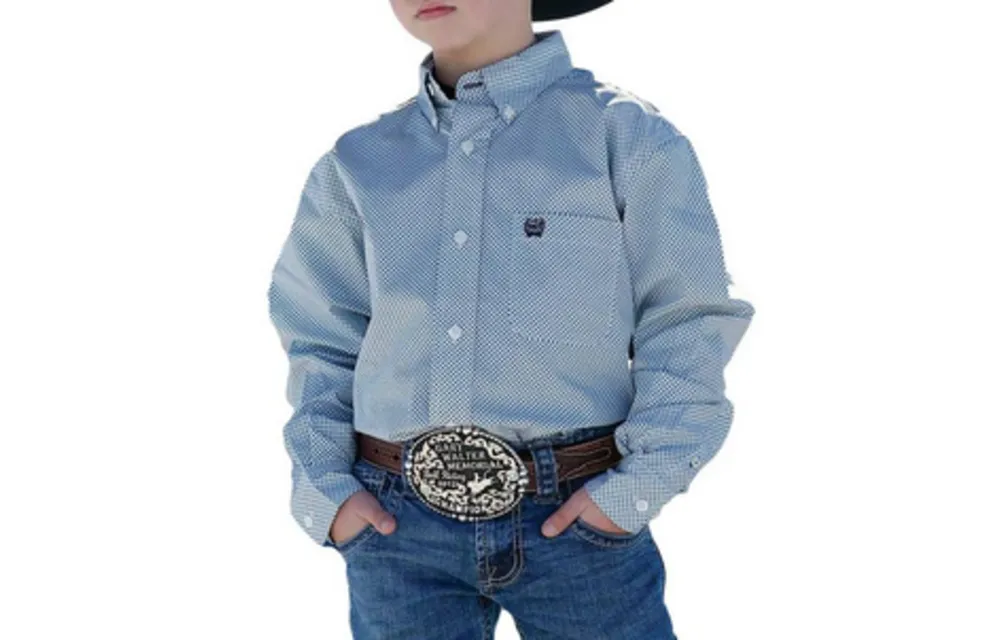 Boy's Cinch Blue Patterned Long Sleeve Shirt