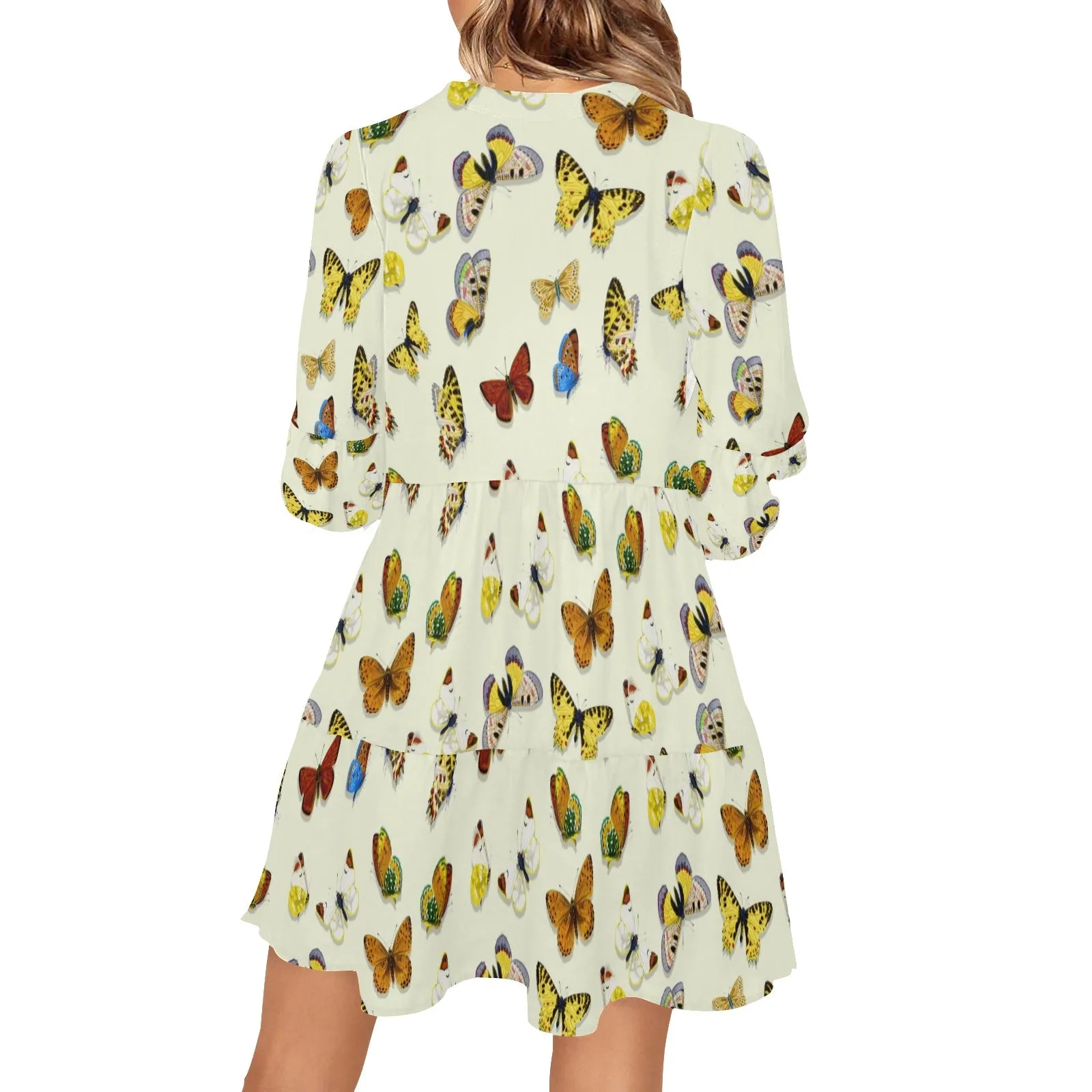 butterfly shadowed V-Neck Loose Fit Dress