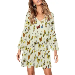 butterfly shadowed V-Neck Loose Fit Dress