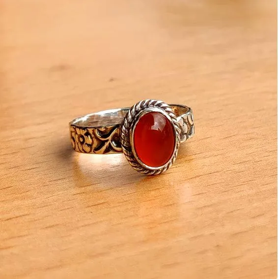 Carnelian 925 Sterling Silver Oval Gemstone Handmade Ring