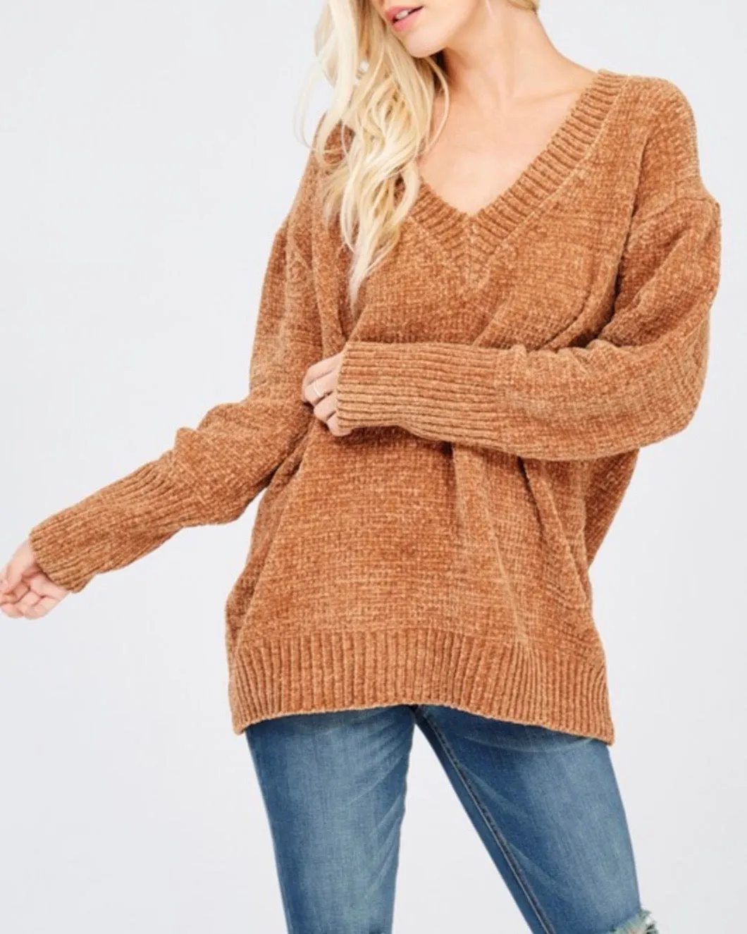 Chenille Oversized Sweater in Tan