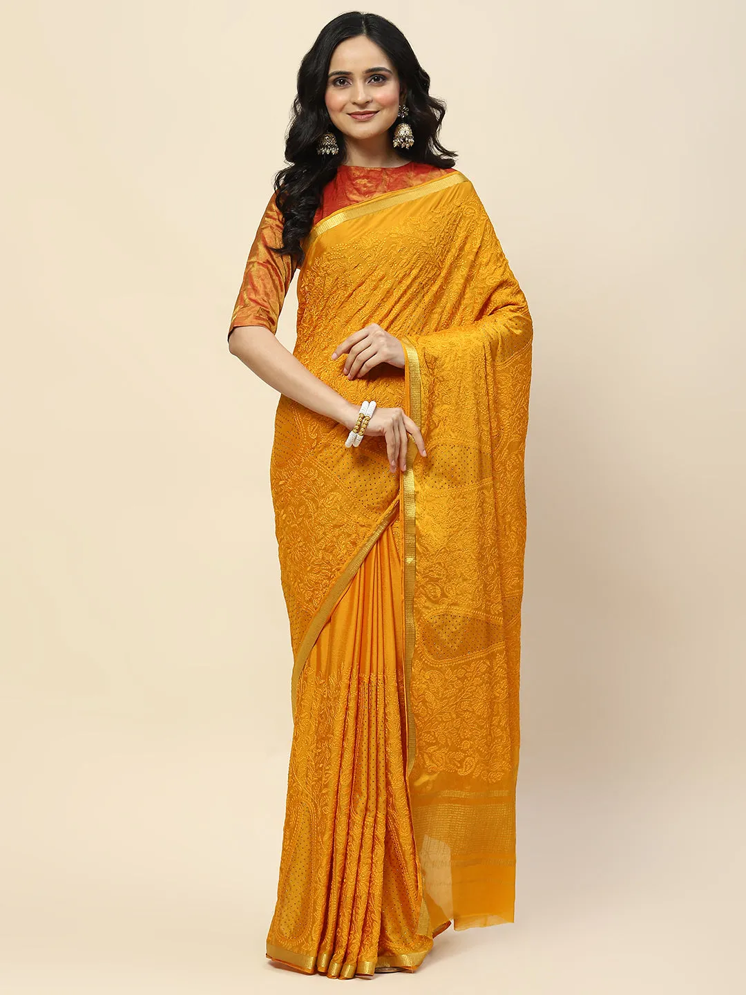 Chiffon Embroidered Woven Saree