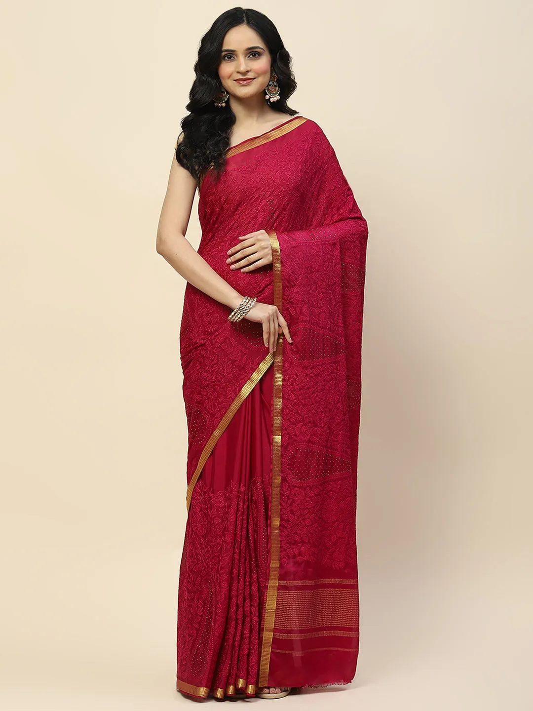 Chiffon Embroidered Woven Saree