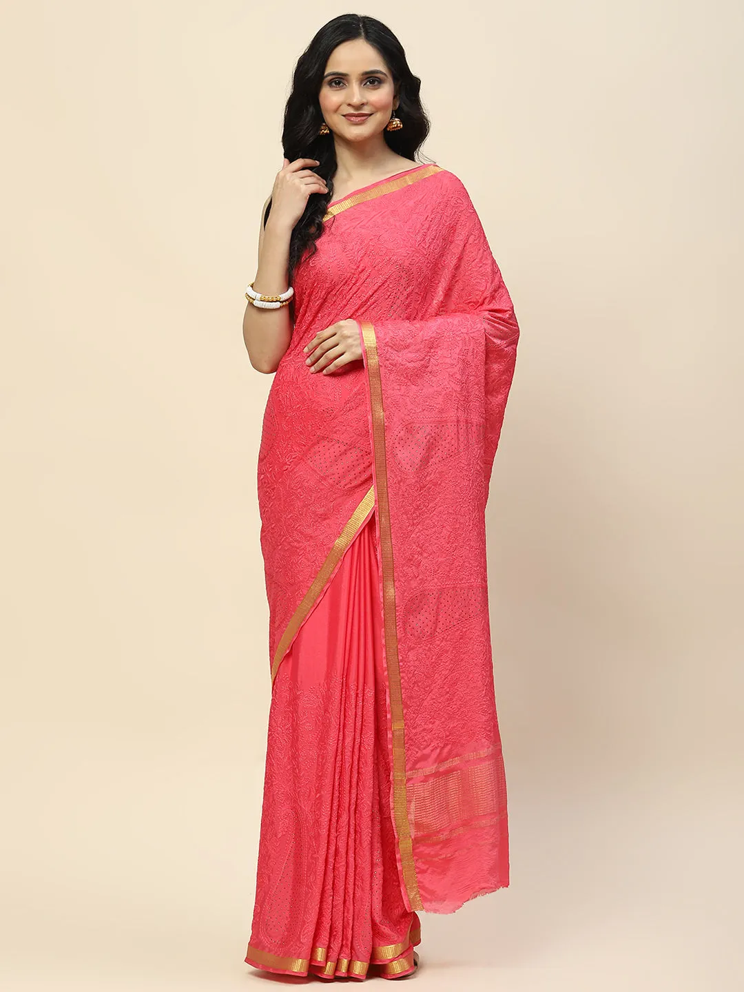 Chiffon Embroidered Woven Saree