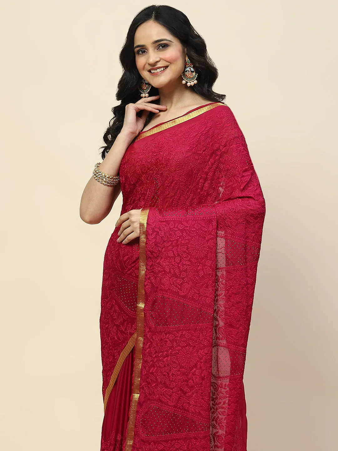 Chiffon Embroidered Woven Saree