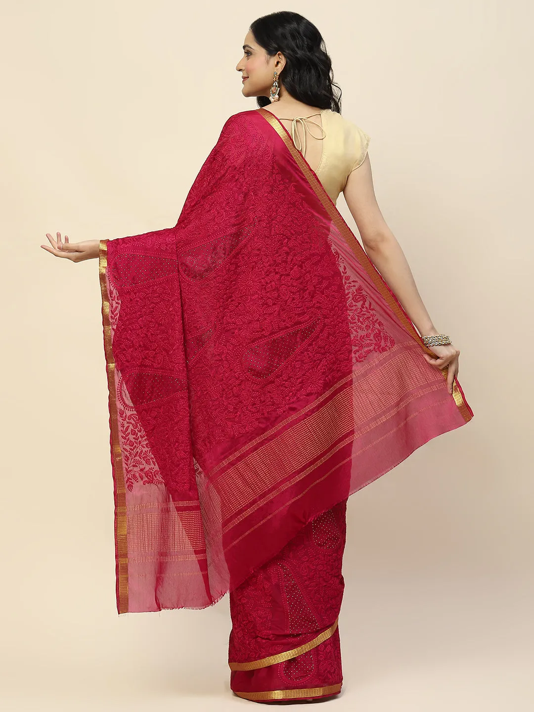 Chiffon Embroidered Woven Saree