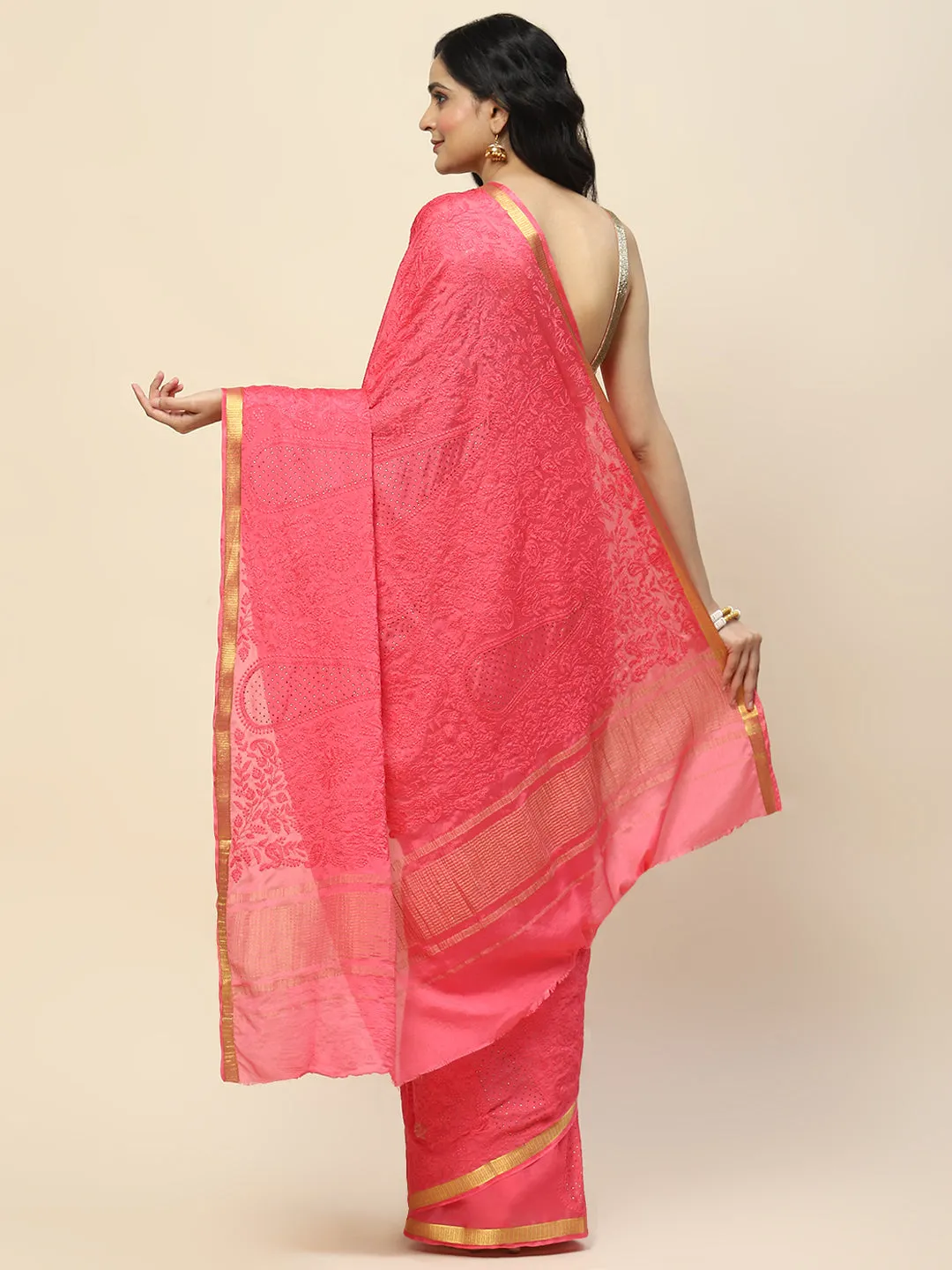 Chiffon Embroidered Woven Saree