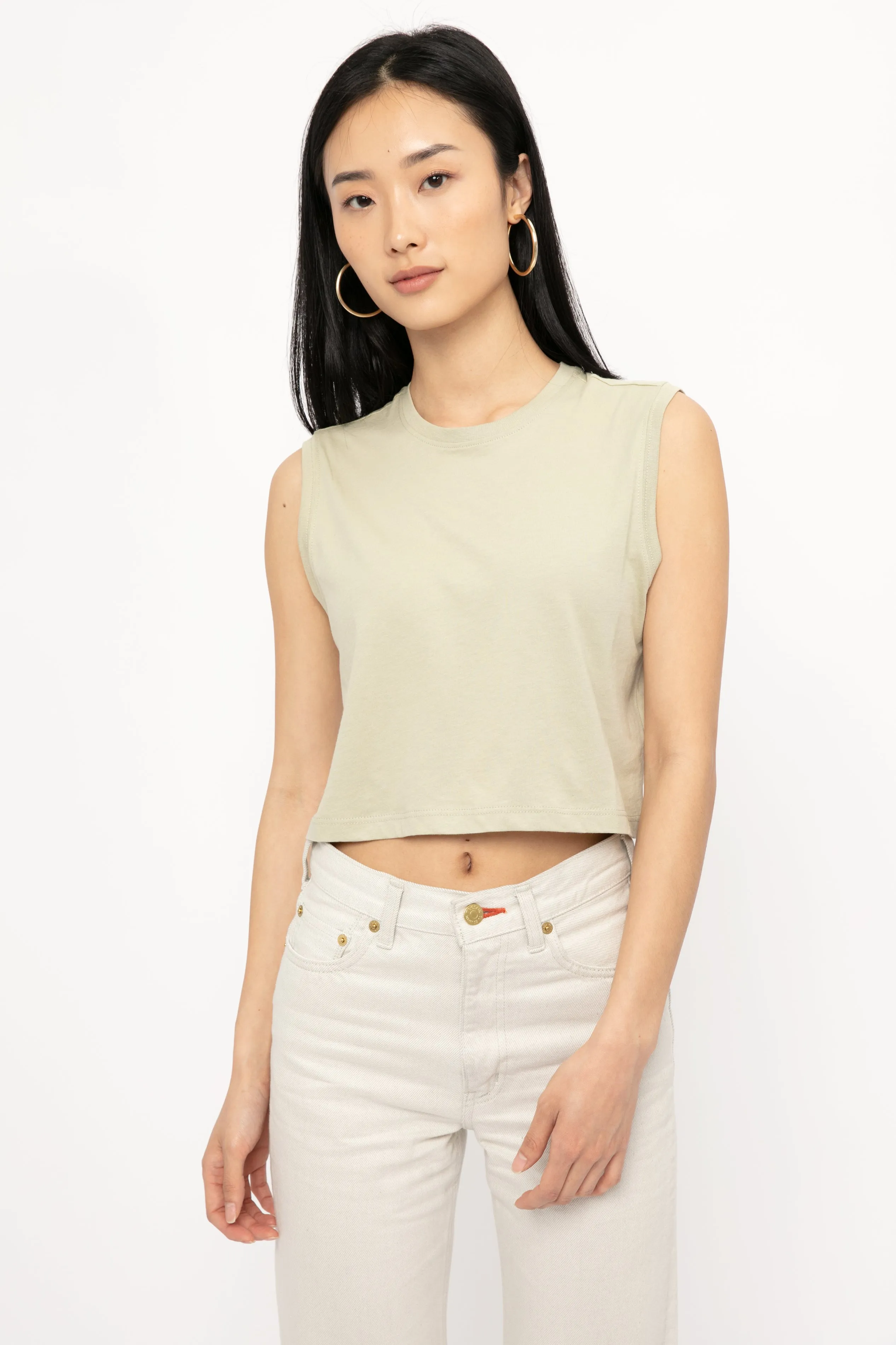 Classic Cropped Boy Tee in Faded Moss