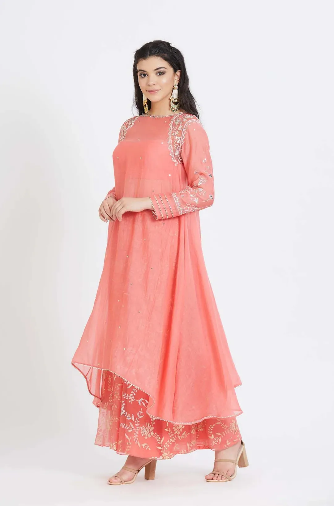 Coral Embroidered Kurta Set