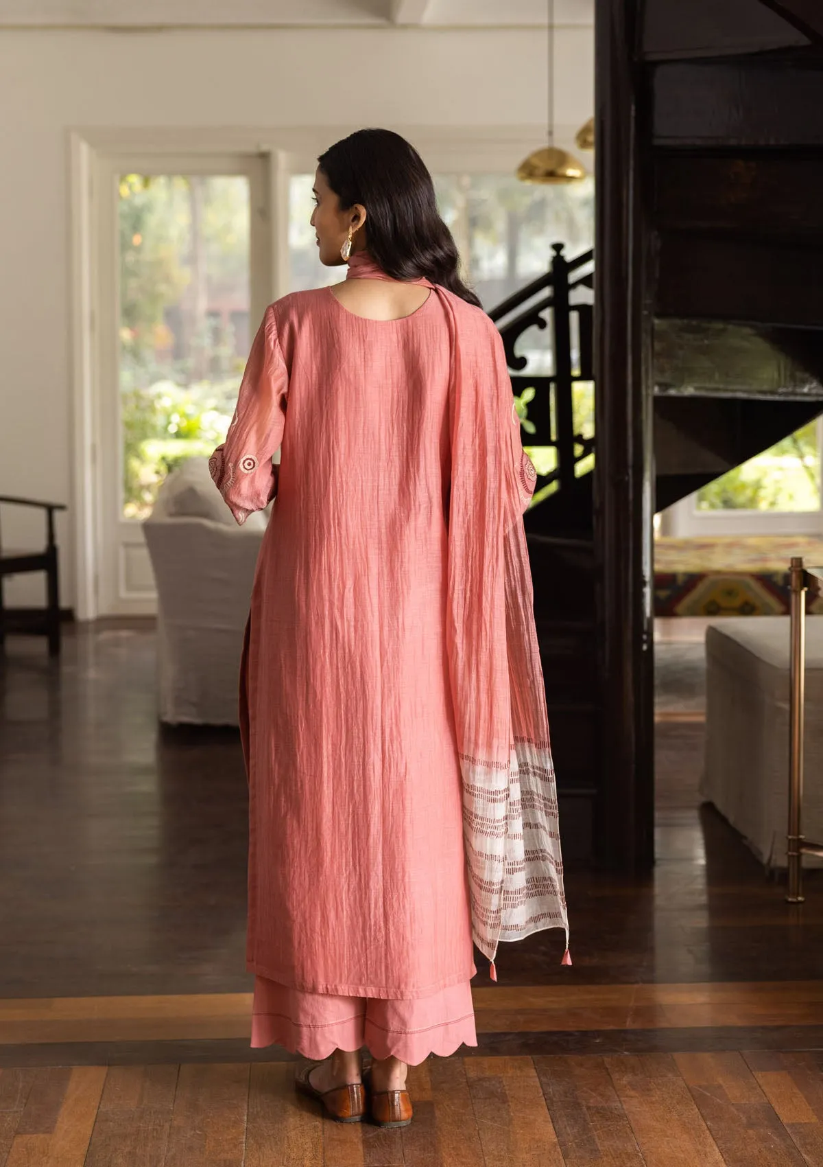 Coral Embroidered Kurta Set