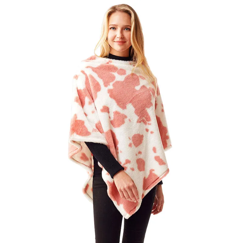 Cow Patterned Soft Faux Fur Poncho