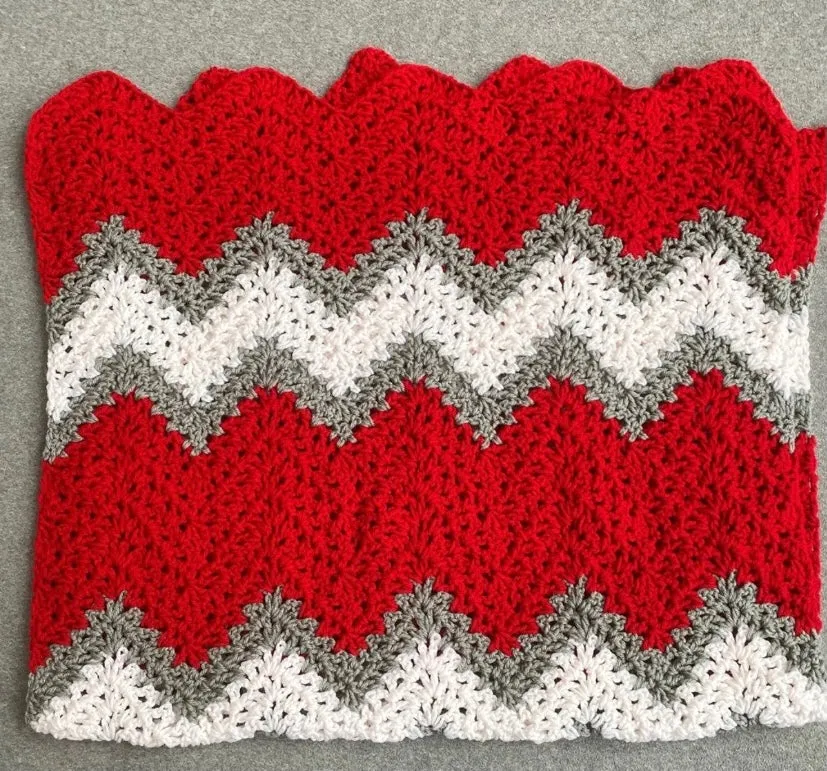 Crimson and Gray Handmade Baby Afgan