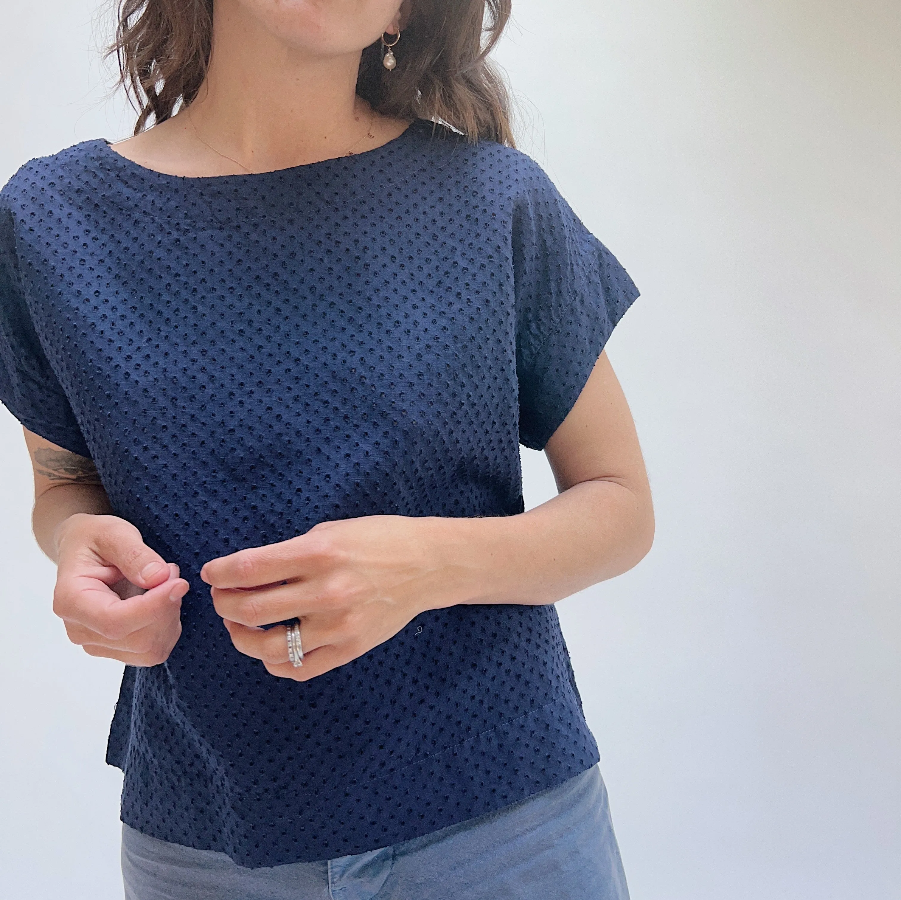 Cut Loose | Pinhole Short Sleeve Top in Nightsky