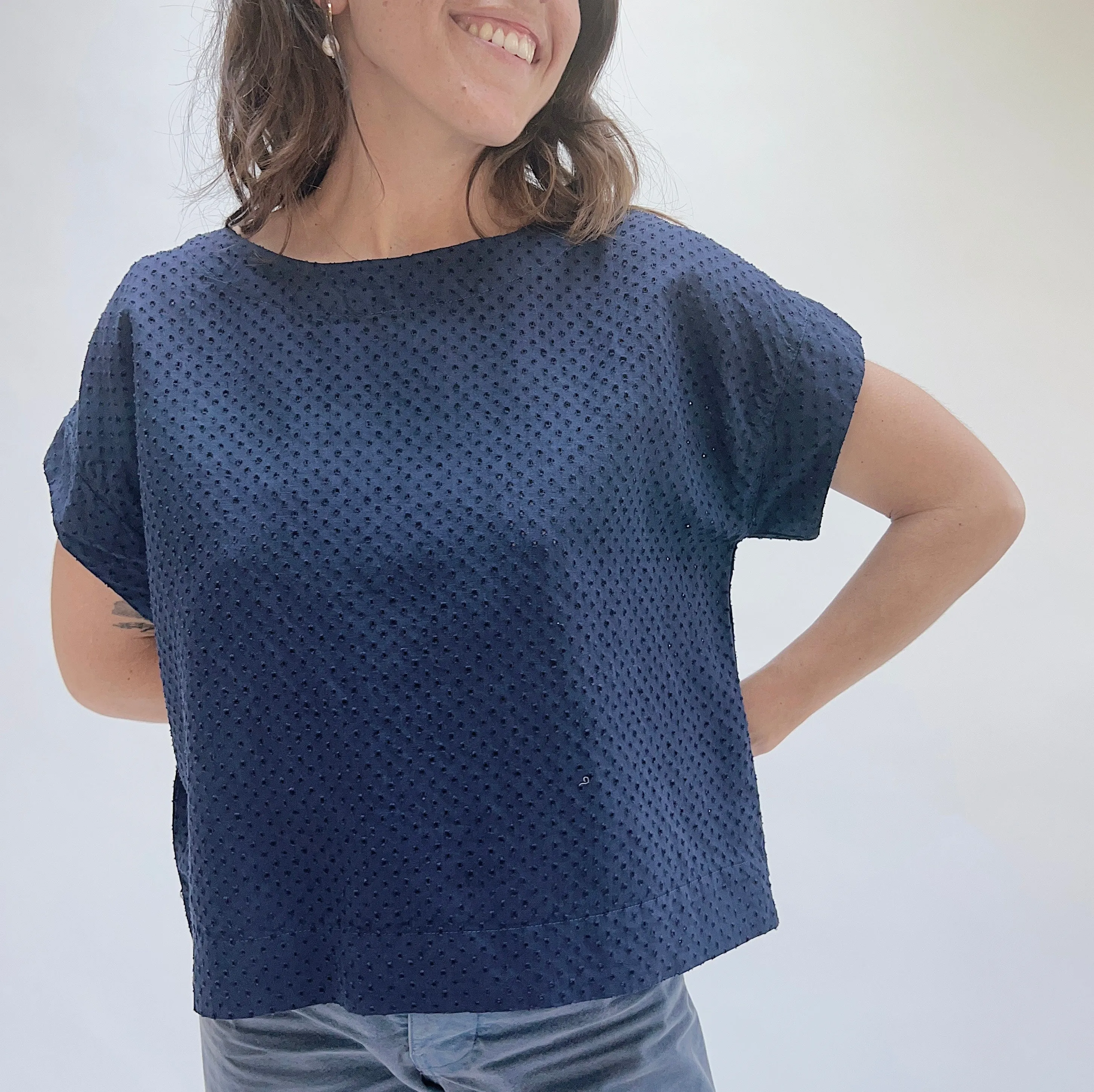 Cut Loose | Pinhole Short Sleeve Top in Nightsky