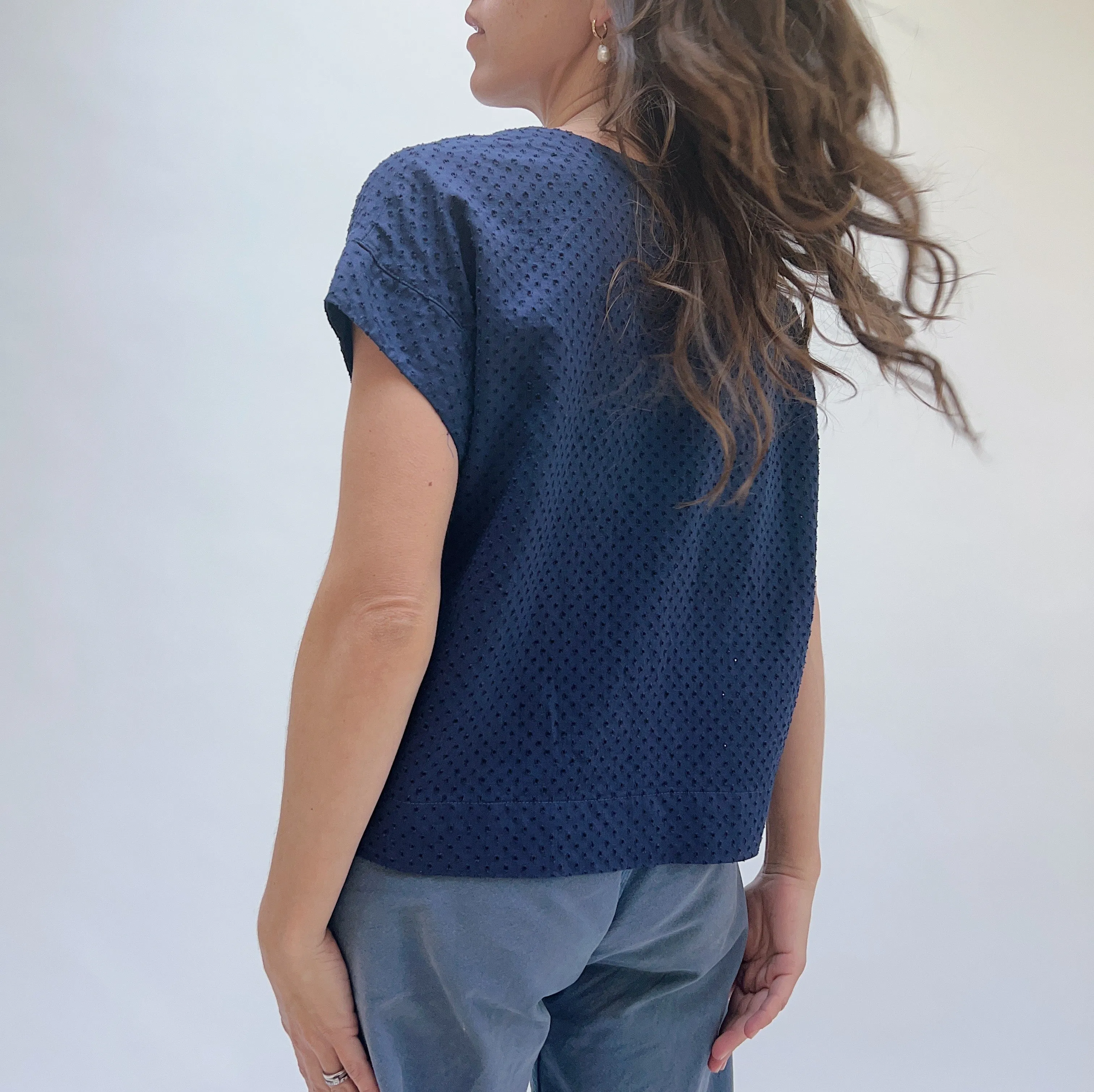 Cut Loose | Pinhole Short Sleeve Top in Nightsky