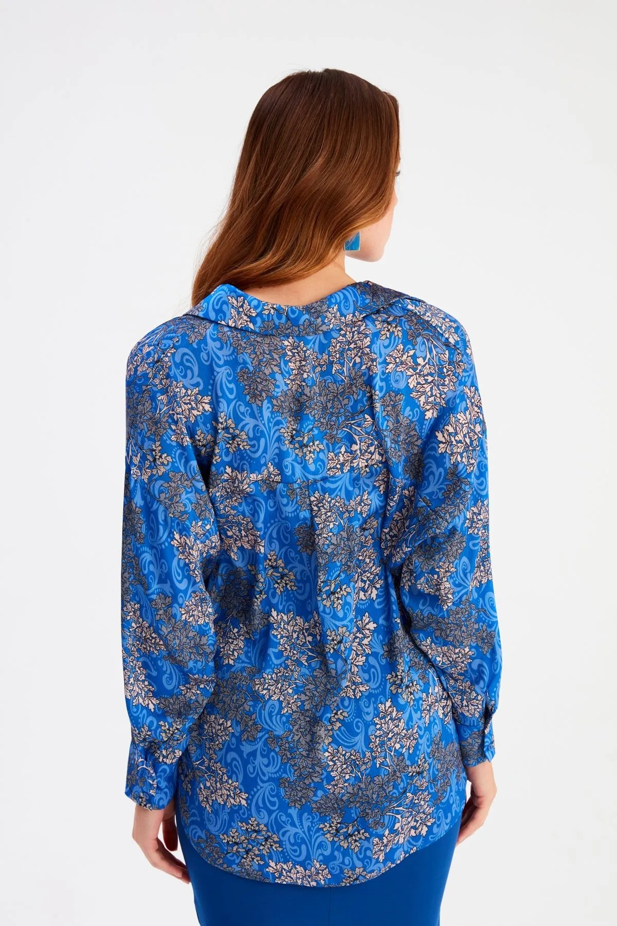 Dolman Sleeve Patterned Shirt - Azure Blue