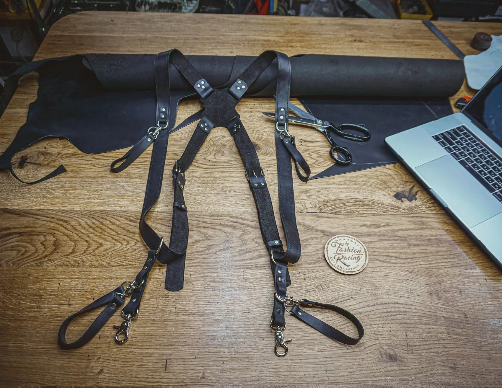 Dual Camera Harness | Black Genuine Leather | Handmade