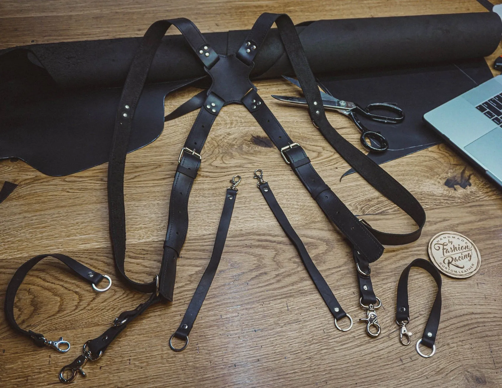 Dual Camera Harness | Black Genuine Leather | Handmade