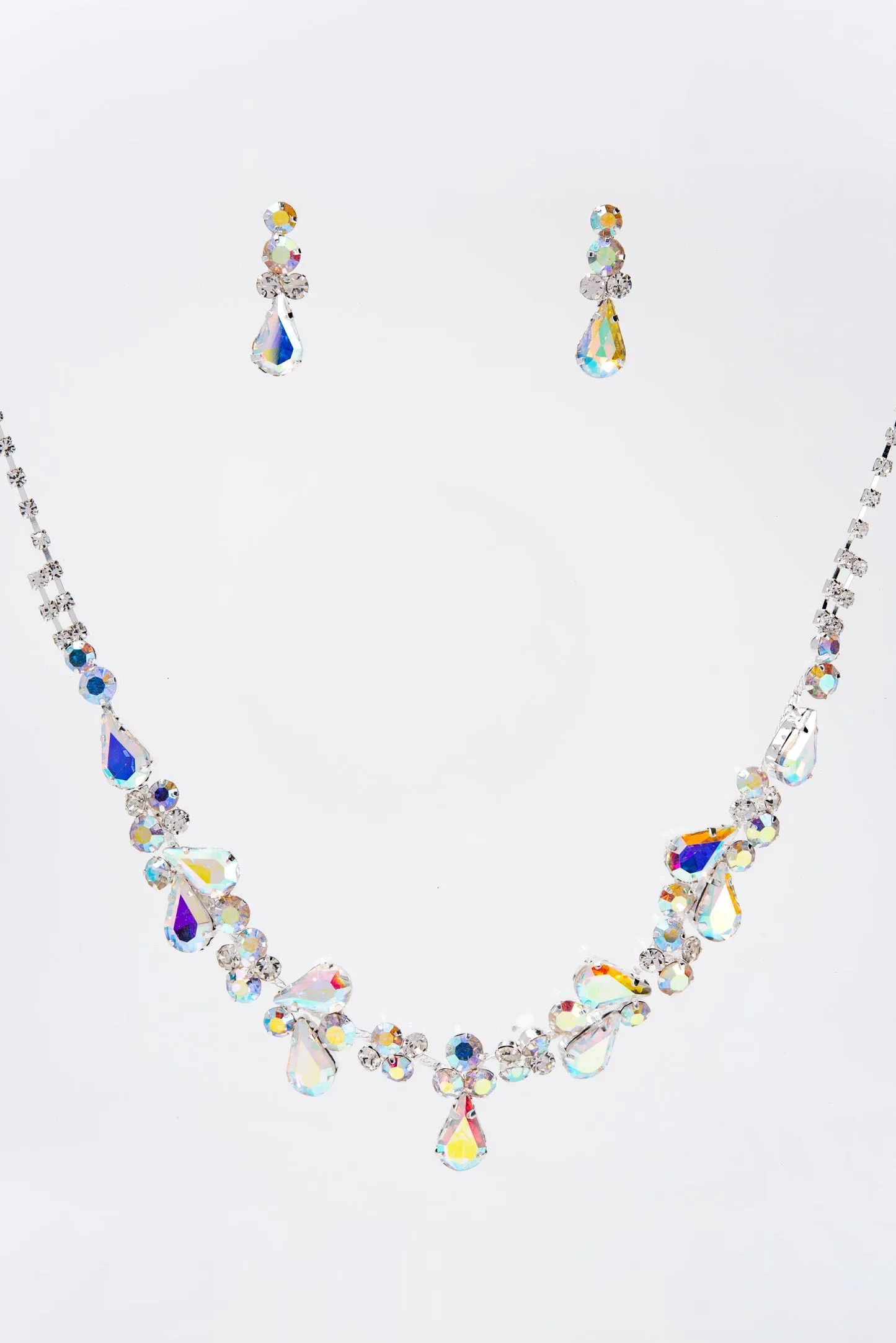 Eden Rhinestone Cluster Elegant Statement Necklace Set - Iridescent