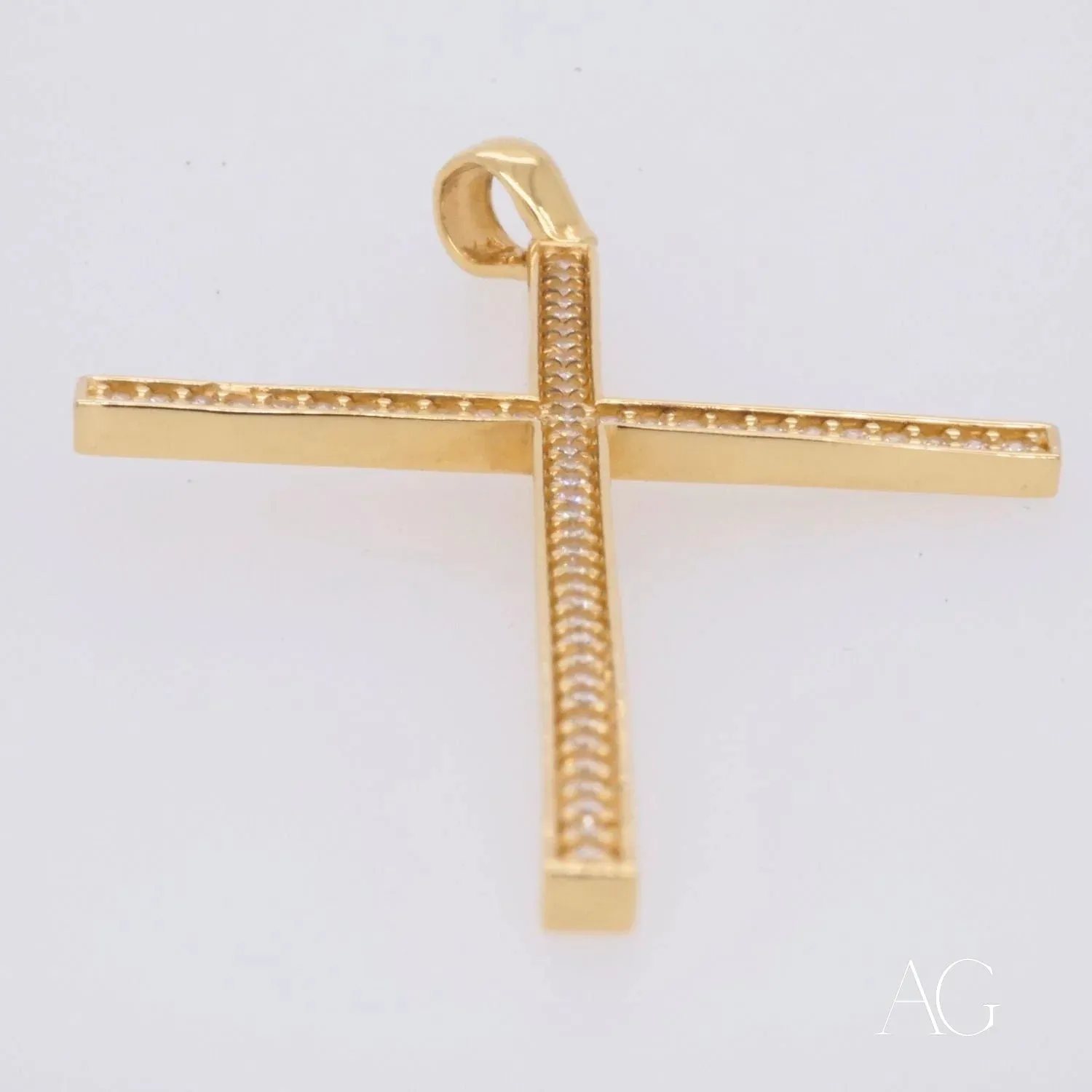 Elegant 18k Gold Cross with CZ Stones