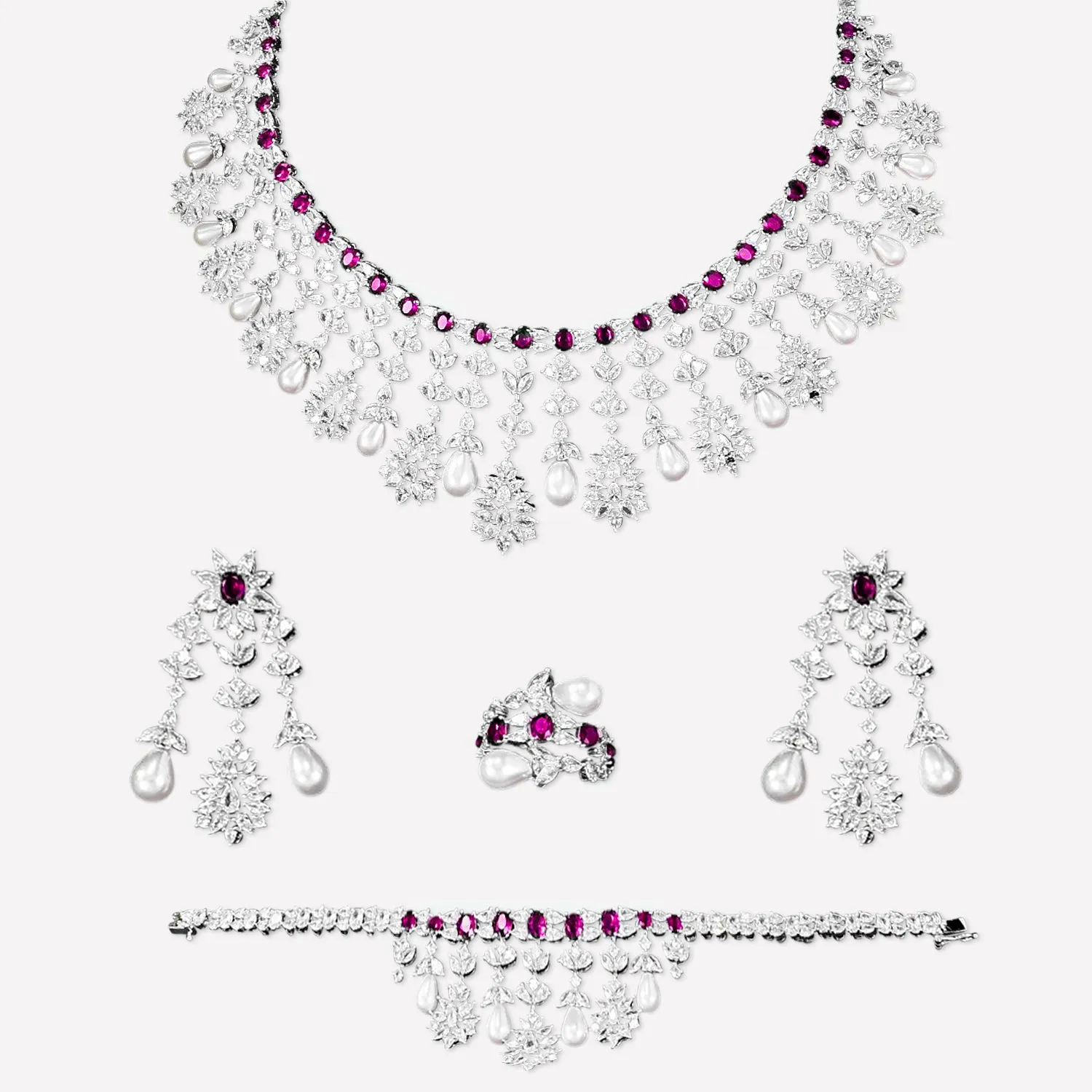 Elegant 4-Piece Pearl and Cubic Zirconia Formal Jewellery Sets