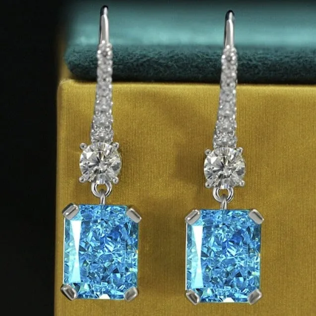 Elegant Aquamarine Citrine Moissanite Drop Dangle Earrings