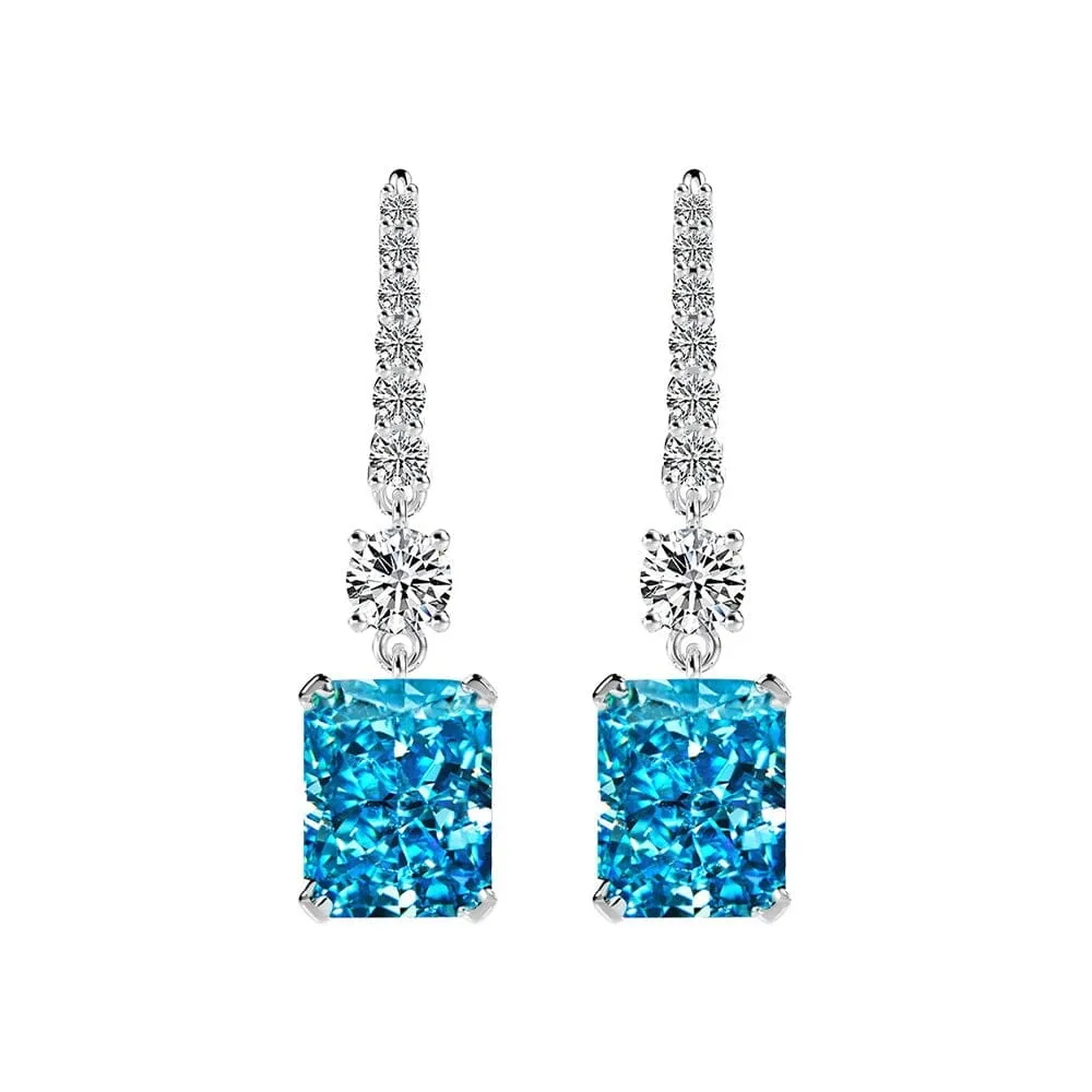 Elegant Aquamarine Citrine Moissanite Drop Dangle Earrings